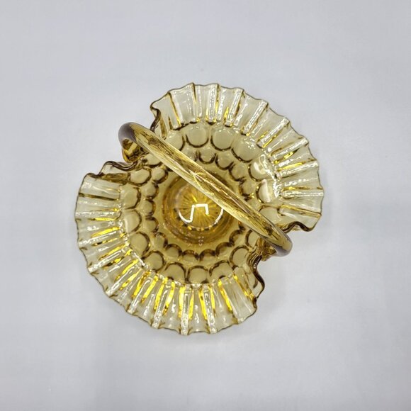 Vintage Candy Dish Amber Glass Basket Thumbprint Ruffled Edge - Picture 8 of 12